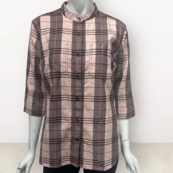 Carhartt Woman’s 2020 Peach Plaid Work Shirt Button Up Mandarin Collar 104231  F - Picture 1 of 11